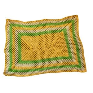 VTG Handmade Sunflower Colored Crochet Baby Blanket Lap Throw Afghan 45.5" x 33"